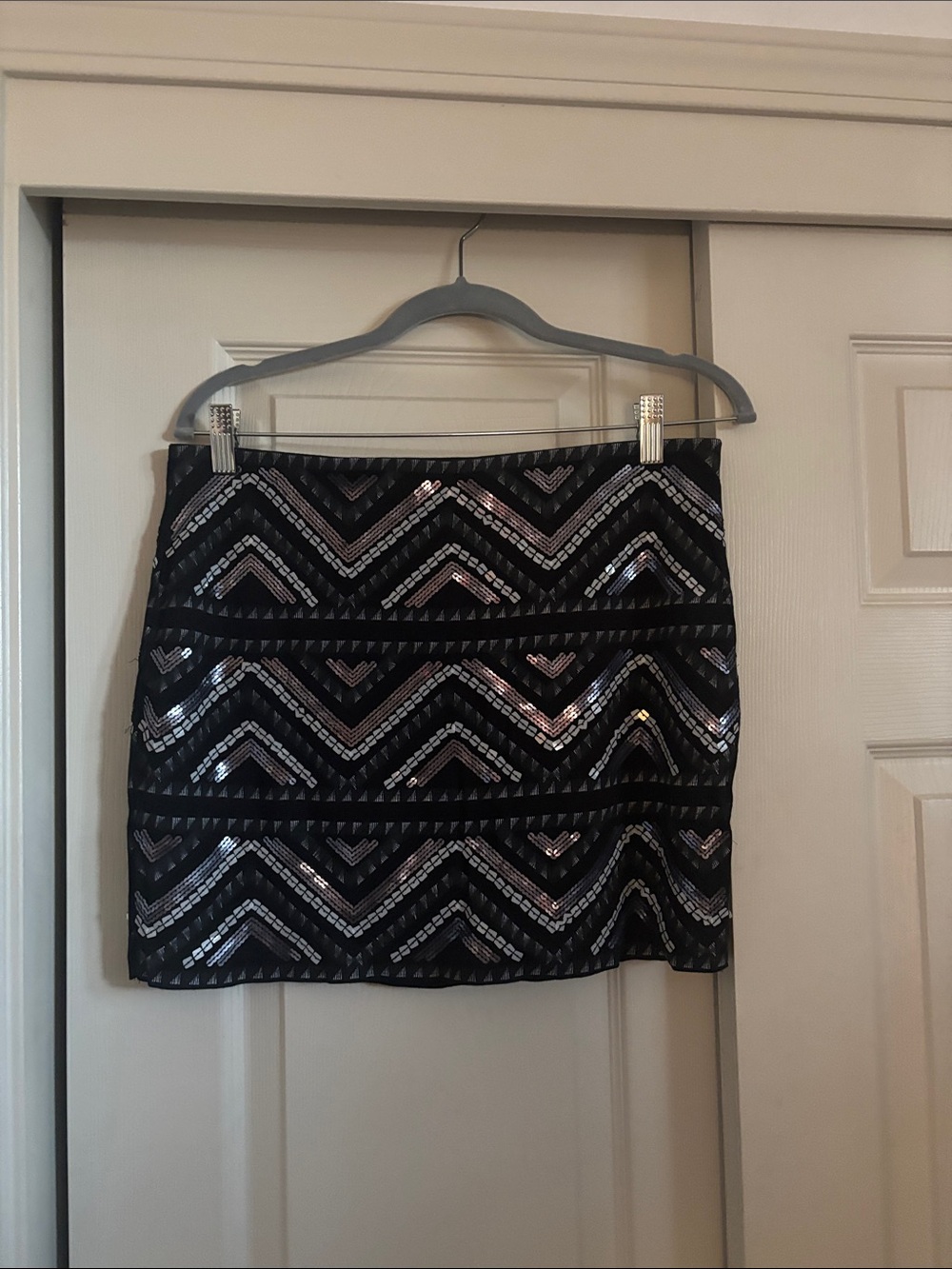 Express Black Sequin Chevron Mini Skirt